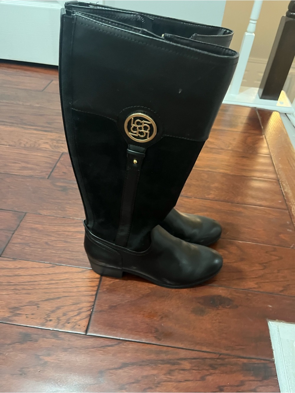 Liz Claiborne Black Over-the-Knee Riding Boots with Gold Logo